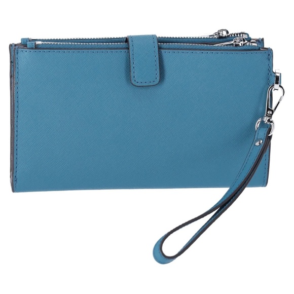Michael Kors Jet Set Travel Large Double Zip Wristlet Phone Wallet Teal Blue - Picture 4 of 7